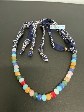 Atterri | Multicolor Beaded Navy Bandana Adjustable Necklace